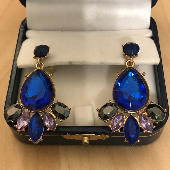 Blue Crystal Hematite Drop Earrings - Picture 2 of 5